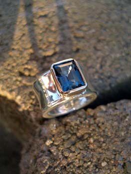Trishta Spinks  Gold Bezel Emerald Cut Silver Ring $ G4035